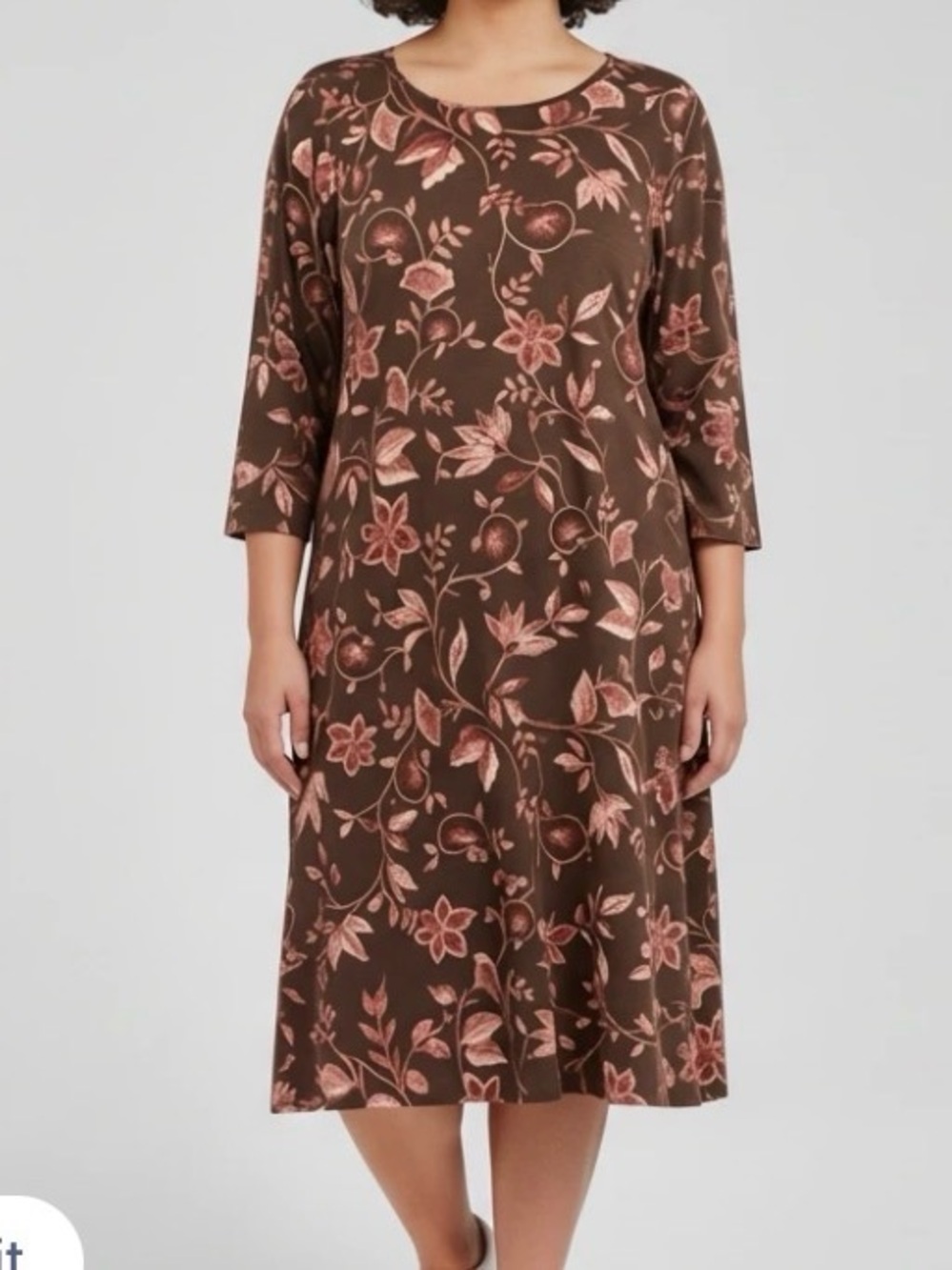 J Jill Women Small Shift Dress Brown Pink Floral 3/4 Sleeve Pockets Rayon XL NWT